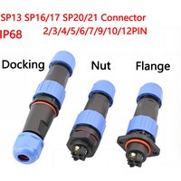 SP13 SP16 SP17 SP20 SP21 IP68 Waterproof Aviation Connector Plug Socket 2-12 Pin Male Female Panel Mount Cable Wire Connectors