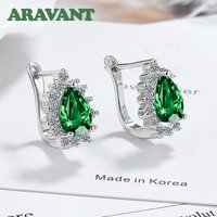 Aravant 925 Silver Green Zircon Water Drop Earring For Women Girls Fashion Jewelry