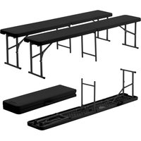 Housewares Folding Garden Benches 6ft 180cm Pack of 2 Black Heavy Duty Folding Utility Bench Indoor Outdoor Patio Seating for O