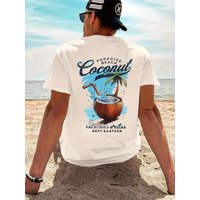 100% pure cotton men's summer casual fashion beach vacation loose letter pattern printed round neck short sleeved T-shirt top