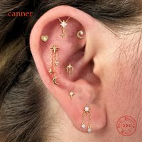 CANNER 1PC 925 Sterling Silver Eight-pointed Star CZ Piercing Earring For Women Ins Star Moon Tassel Chain Stud Earring Jewelry