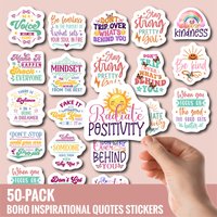 50 Pack Motivational Quote Stickers – Aesthetic Waterproof Vinyl, UV Printed, Durable & Tear-Resistant. Perfect for Journals