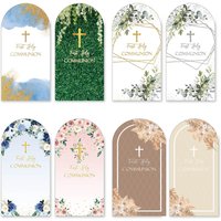 Mehofond First Holy Communion Arch Backdrop Cover Kids God Bless Baptism Cross Boho Flower Grass Decor 2-sided Chiara Background