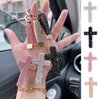 1Pc Cross Keychain Lucky Rhinestone Sparkling Keychain for Men and Women, Car Key Ring with Rhinestone Inlay, Backpack Pendant, Alloy Easter Gift Choice