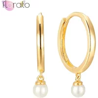 925 Sterling Silver Needle Minimalist Pearl Pendant Hoop Earrings for Women 2023 INS Light Luxury Earrings Fashion Jewelry Gift