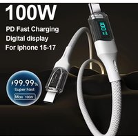 100W USB C Type C Cable Super PD Fast Charging Data Cord with LED Display for iPhone 17 16 15 pro max Air Samsung Huawei xiaomi