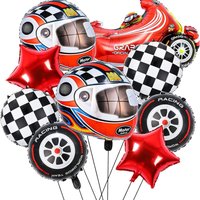 Racing-themed Foil Balloon Set - Includes Helmet/tire Patterns, Decorating Boys' Birthday Parties And Racing-themed Parties.