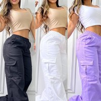 Women Pants Solid Capris Pocket Mid Elastic Waist Full Length Slight Strech Cargo Pants Loose Fit Casual Streetwear 2026 Spring