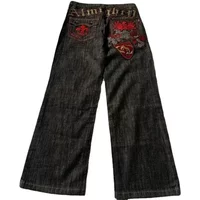 American retro high street Y2K men's personalized patchwork letter embroidered jeans Gothic fashion wide-leg denim trousers