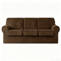 Elastic Silver Fox Velvet All-inclusive 3-seater Sofa Hat Set, Solid Color European and American Split Velvet sofa cover