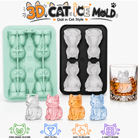 4 Cavity Cat Shape Ice Cube Tray Whiskey Bourbon Silicone Ice Cube Mold Easy Release Cute Animal Shape Ice Cube Tray with Funnel