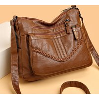 Vintage PU Crossbody Bag Retro Multi Layer Shoulder Bag Women's Fashion Handbag & Purse Female Work Travel Messenger Bag
