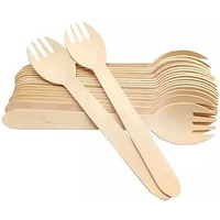 50/100Pcs Disposable Wooden Spoons Sporks for Yogurt Ice Cream Dessert Sampling Party Tableware Natural Wooden Forks Sporks