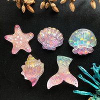 Iridescent Sequins Mermaid Fish Tail Jellyfish Shoe Charms Accessories for Clogs Slide Sandals Shoe Decorations Girls Gifts Idea