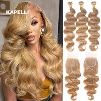 #27 #613 Body Wave Human Hair Bundles with Closure 4x4 Honey Blonde Bundles Deal 100% Brazilian Remy Human Hair Weave Extensions image 4
