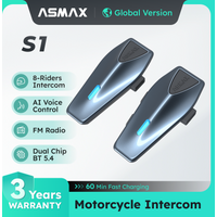 ASMAX Blue S1 Motorrad-Intercom, 50-Fahrer CloudTalk, Sprachgesteuertes Bluetooth-Headset für Schneemobil, Ski & ATV