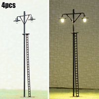 4 x HO Scale LED Yard Lights for Model Train Layouts Railroad Street Station Lamp Posts with Resistors for 9V 16V DC Metal Body