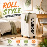 Large Foldable Waterproof Laundry Basket with Wheels, Multifunctional Storage Bin for Bathroom, Dorm & Laundry Room