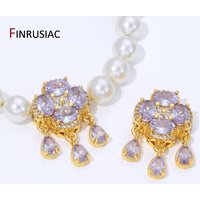 18K Gold Plated Brass Zircon Flower Spacer Beads For Jewelry,Separator Beads With Droplet Charm for DIY Bracelet Accessories
