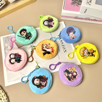 Demon Slayer Coin Zipper Purse Print Round Wallet Change Keychain Pouch Mini Anime Storage Bag Cartoon Character Portable Travel