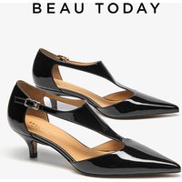 BEAUTODAY Elegant Pumps Women Patent Leather Pointed Toe Hollow Buckle Strap Thin Heels Ladies Shoes Handmade MS3D078