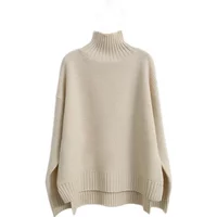 Pull en cachemire monochrome pour femmes, grande taille, col roulé épais, coupe ample, idéal pour l’automne et l’hiver, style européen et américain.