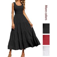 2026 Summer New European and American Women's Satin Halter Dress with Asymmetrical Hem and Pleated Skirt