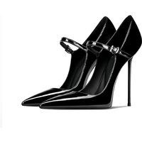 Uniquely designed classic and fashionable black patent leather pointed thin heel high-heeled shoes for women in autumn