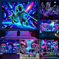 Neon Glow Wall Tapestries Astronaut Fantasy UV reaction tapestry background decoration wall hanging bedroom party decoration