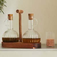 Wooden Stand Glass Oil Pot Transparent Bottle Leak-proof Sauce Vinegar Cruet High-Temperature Resistant Sealed Storage