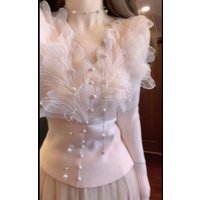 Elegant Early Spring Fashion Set Women Super Fairy Heavy Work Petal V-neck Knitted High Waist Slimming Half Skirt