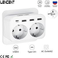 LENCENT EU Wall Socket Extender with 2AC Outlets 3 USB Ports 1 Type C Power Strip Adapter Overload Protection for Home/Office