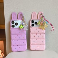 Sweet Cute Flowers Print Stereoscopic Rabbit Ears With Pendant Shock Proof Phone Cover Case for iPhone 17 16 15 Pro Max