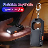 Powerful Mini LED Keychain Flashlight USB C Rechargeable Hanging Work Light Keyring Camping Walking Pocket Lamp Bottle Opener
