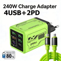 240W GaN Charger Fast Charger 6-Port USB C PD Charging Block with 240W USB C to Type-C Data Cable for iPhone Xiaomi Huawei Phone