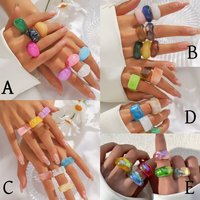 8Pieces/set Fashion Colorful Glossy Transparent Resin Rings For Women Men Mix Style Simple Personality Jewelry Party Gifts