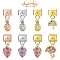 Hapiship 2023 New Fashion Colour Zircon Mushroom Fruit Charm Italian Link Fit DIY 9mm Stainless Steel Bracelet DIY Jewelry DJ600