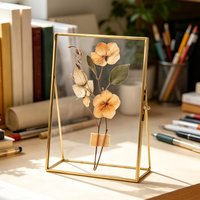 Flower Press Frame 4x6in Glass Square Metal Tabletop Display Floating Picture Frame for Dried Flowers Clovers Home Office Decor