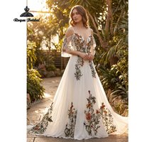 Forest Floral Chiffon A Line Wedding Dress 2026 Off Shoulder Embroidered Customized Beach Bridal Gown Custom vestido de novia