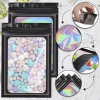 100pcs Holographic Resealable Mylar Bags Ziplock Candy Suger Tee Jewelry Beauty Storage Bag Sample Jewelry Packaging Plastic Pou