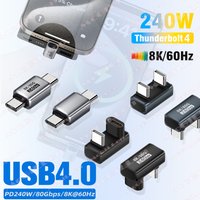 240W USB C to Type C Adapter 80Gbps 8K 60Hz 90 Degree Converter USB4 Adapter for Thunderbolt 4/3 MacBook iPhone 16 Pro Tablet