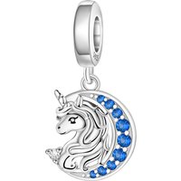 PANPOKI 925 Sterling Silver Moon Unicorn Charms Beads Pendant Fit DIY Bracelet Necklace Jewelry Souvenir Gifts
