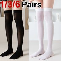 1/3/6 Pairs Women Knee High Socks Fashionable Thigh Jk Socks Black White Summer Soft Comfortable Breathable Casual Long Socks