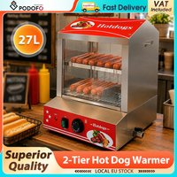 Podofo 1000W Cuiseur vapeur électrique commercial à 2 niveaux, machine automatique commerciale pour hot-dogs, gril à saucisses, machine à saucisses, barbecue électrique portable en acier inoxydable