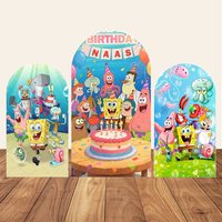 SpongeBob Arch Photography Cover Background Patrick Star Beach Baby Shower Birthday Party Decor Photo Photographic Backdrop Prop