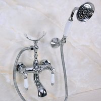 Polished Chrome Bathroom Dual Ceramic Handles Bathtub Mixer Faucet Clawfoot Tub Mixer Tap with Handshower Bna238
