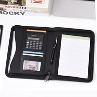 A5 PU Leather Folder Business Padfolio Folder Document Case Zippered Closure with Calculator Card Holder Memo Note Writing Pad