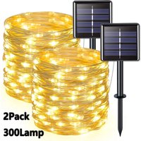 2 Pack Solar Fairy Lights 300LED Solar String Lights Outdoor Waterproof 8 Modes Copper Wire Twinkle Light