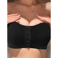 Breathable Soft Cushion Strapless Bra Wire Free Non-slip Design Front Button Bra No Steel Rings Seamless Ice Silk Bra