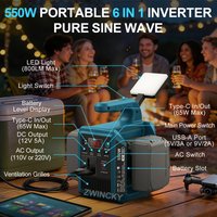 Przetwornica napięcia Makita 18V Lithium Battery 550W z czystą sinusoidą, przenośna, do użytku zewnętrznego, z oświetleniem LED, USB Type-C i wyjściem AC.